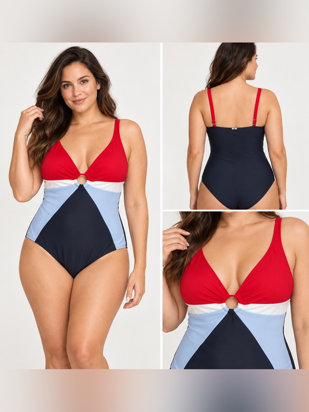 Tommy Hilfiger Colorblock One-Piece Swimsuit - Red/Navy/Light Blue